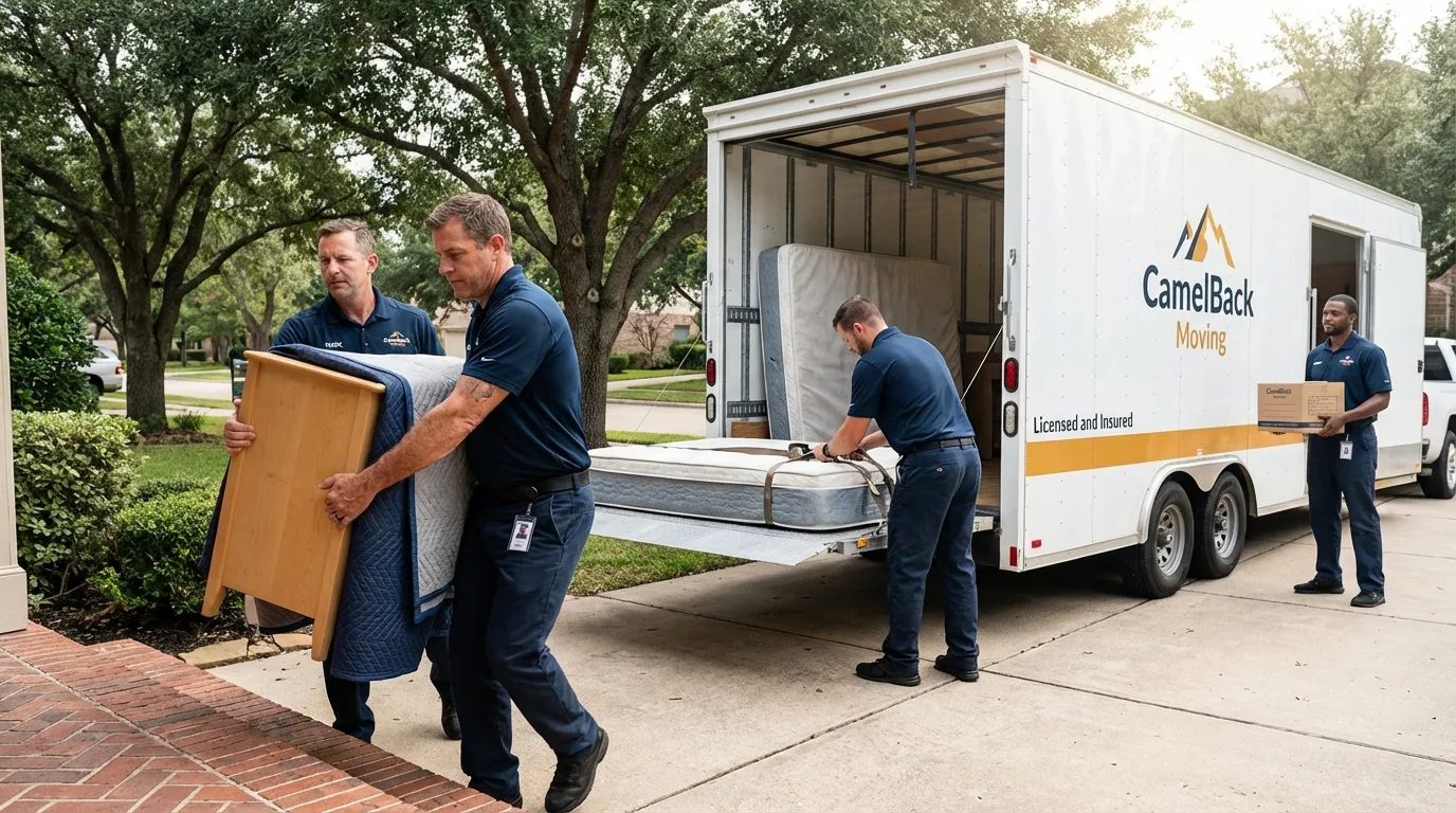 Crew loading residential truck for cross-state move from Princeton, WV