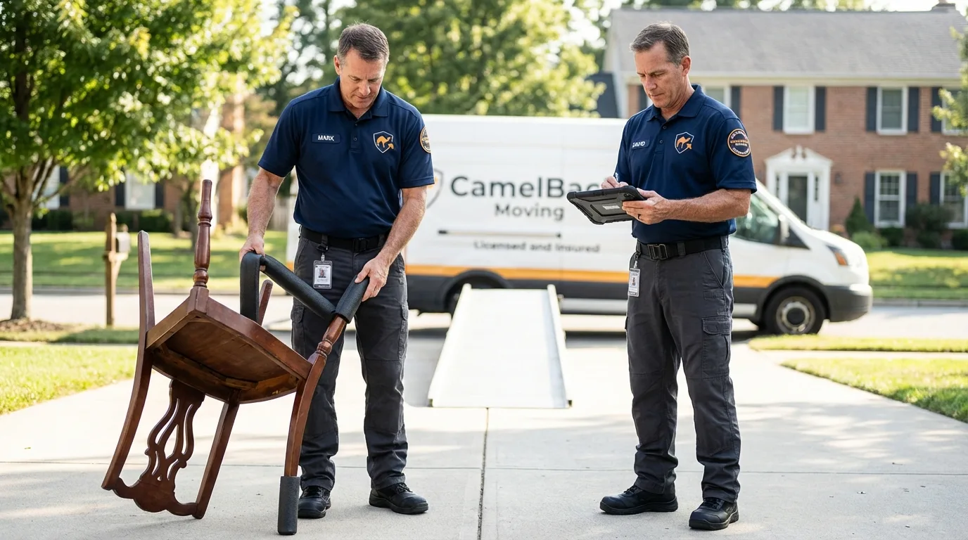 Movers inspecting furniture for damage prevention before loading in Princeton, WV
