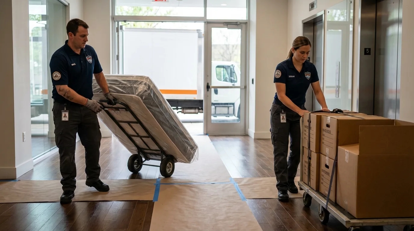 Professional apartment movers loading elevator in Princeton, WV